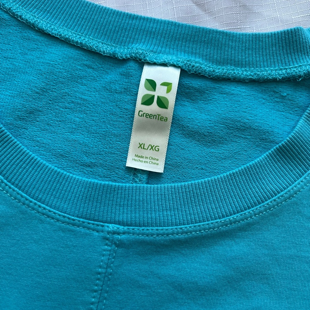 GREEN TEA Enzyme Washed Short Sleeve Top, Sz L, NWT - Lt Blue/Turquoise - Picture 4 of 6
